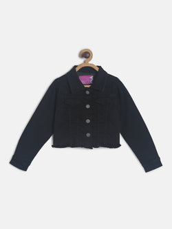 Girls Regular Fit Black Casual Denim Jacket