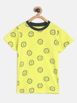 Boys Neon Green Printed Cotton T-Shirt