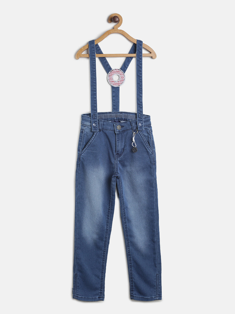 Boys Mid-Blue Slim Fit Denim Jeans With Suspender