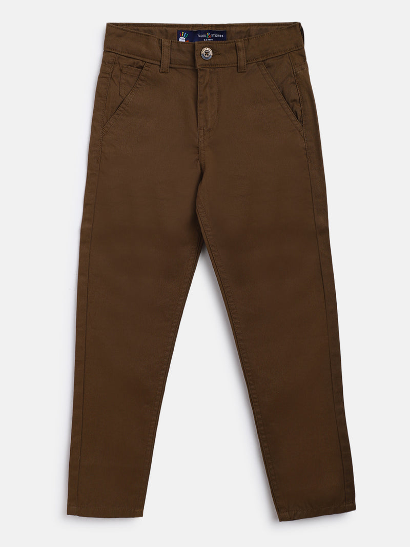 Boys Brown Cotton Trousers