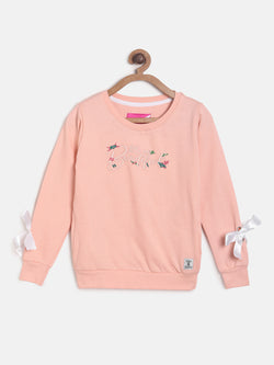 Girls Regular Coral Embroidered Casual Sweatshirt