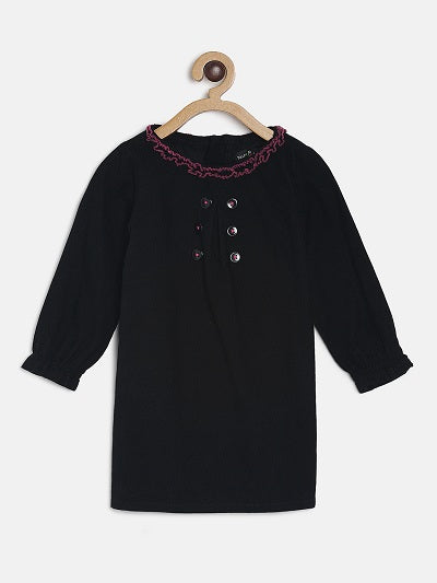 Girls Black Corduroy Cotton Regular Dress