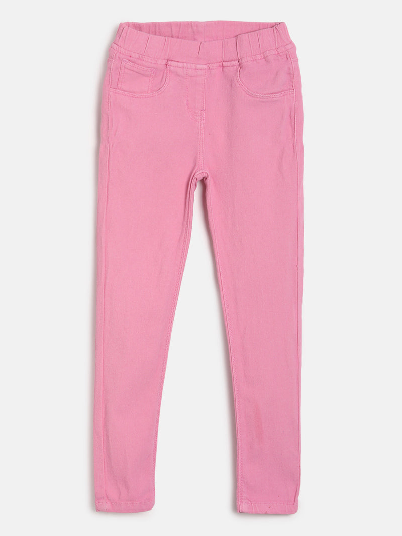 Girls Slim Fit Pink Casual Jegging