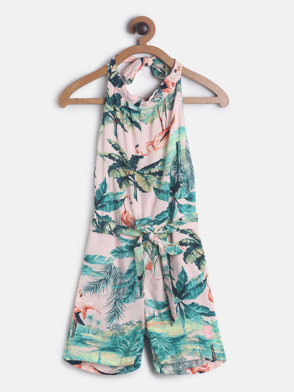 Girls Cotton Tropical Printed Romper