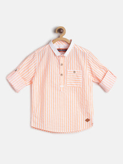 Boys Regular Fit Orange Full Stripe Casual Shirt