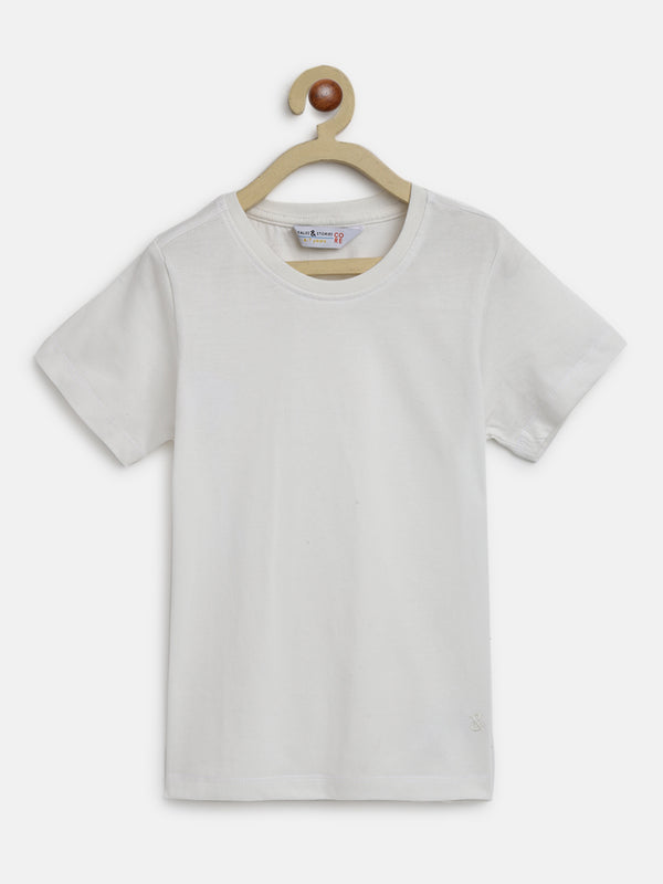 Boys White Solid Cotton T-Shirt 
