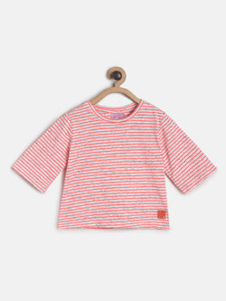 Girls Pink Stripe 3/4th Sleeve T-shirt 