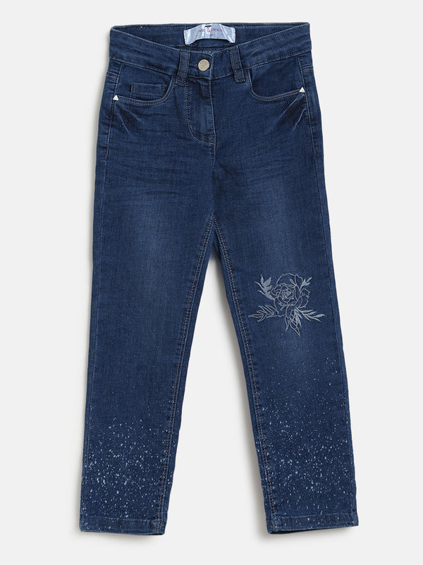 Girls Blue Embroidered Jeans