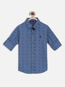 Boys Regular Fit Blue Printed Shirt