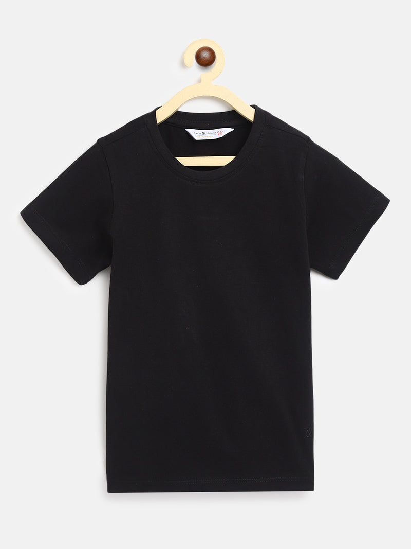 Boys Black Solid Cotton T-Shirt 