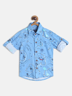 Boys Sky Blue Printed Shirt