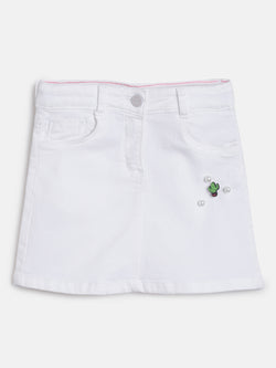 Girls White Regular Fit Cotton Skirt