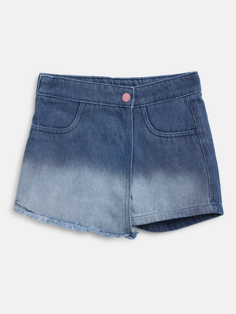 Girls Blue Washed Denim Shorts