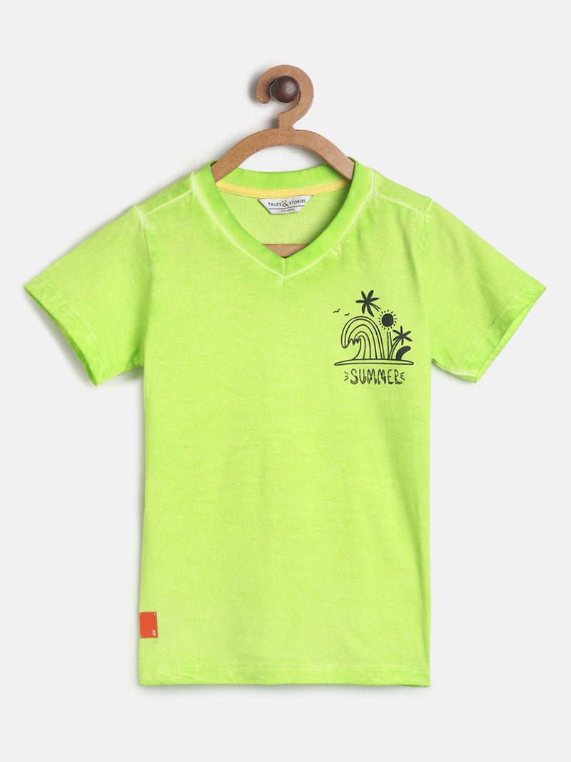 Boys Neon Green Cotton T-shirt