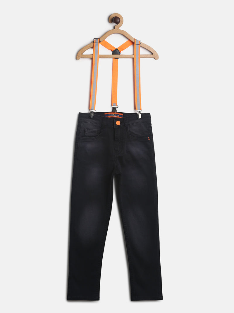 Boys Black Denim Jeans With Suspender