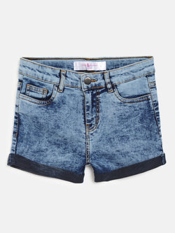 Girls Mid Blue Denim Shorts