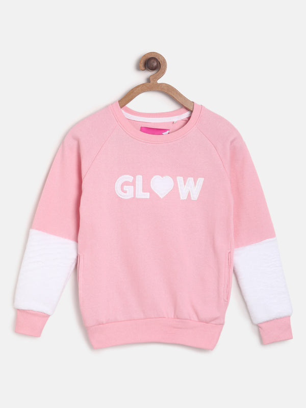 Girls Regular Pink & White Casual Sweatshirt
