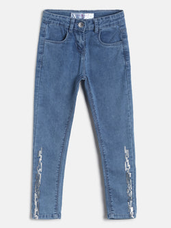 Girls Slim Fit Mid Blue Denim Jeans 