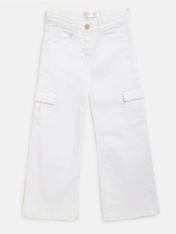 Girls White Side Pocket Trousers