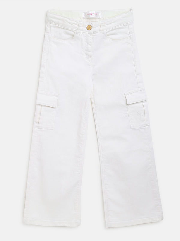 Girls White Side Pocket Trousers