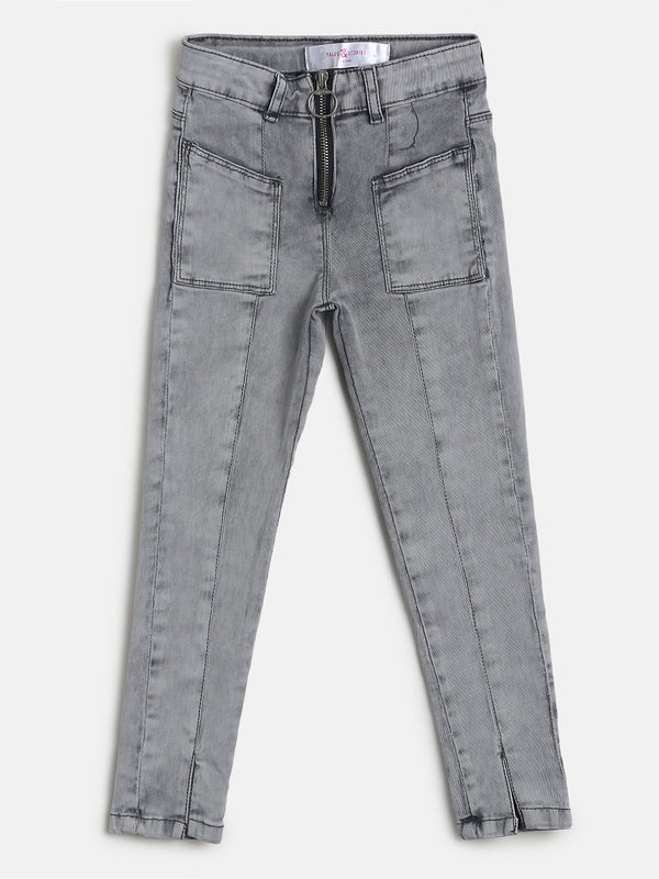 Girls Slim Fit Grey Denim Jeans