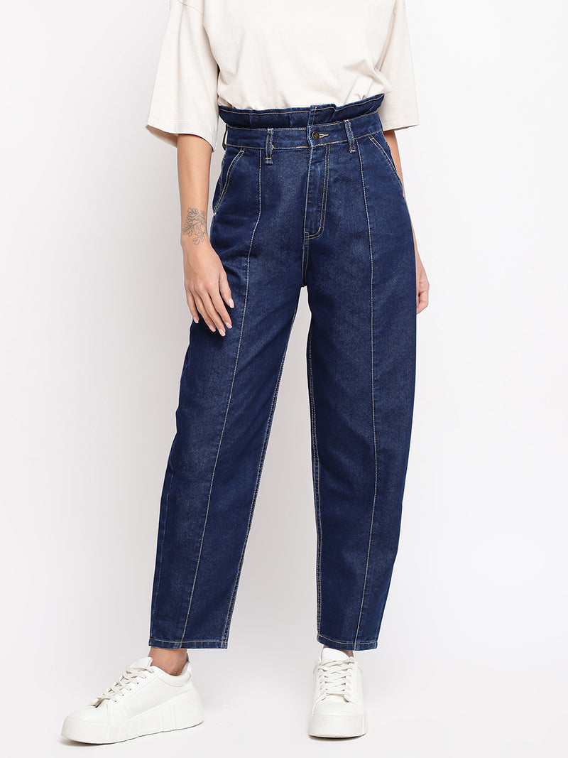 Women Paperbag Mom Fit Jeans