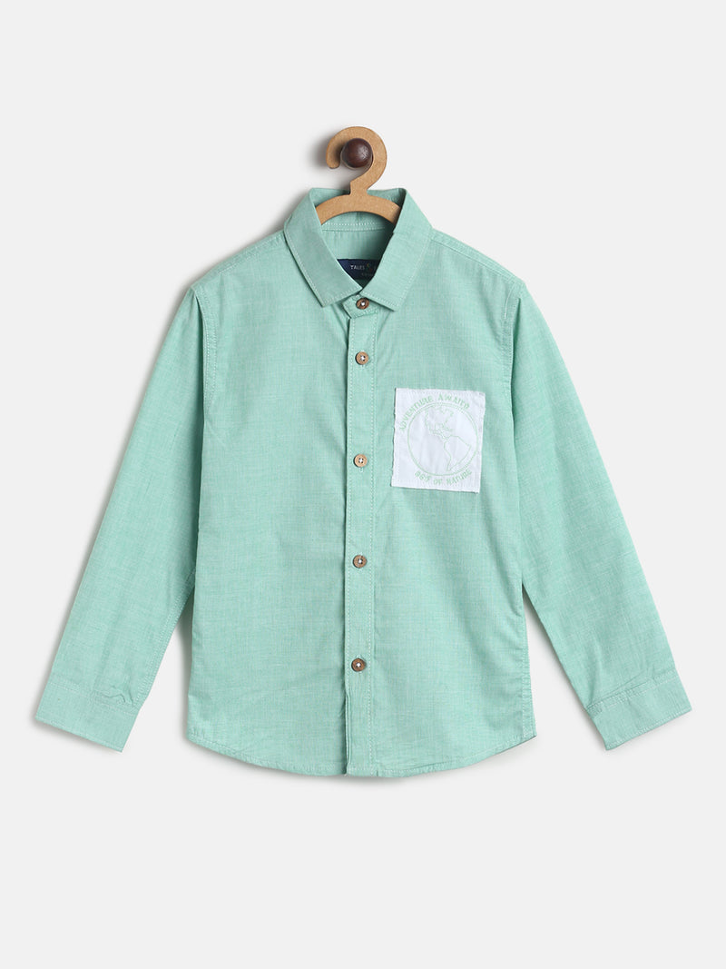 Boys Green Casual Cotton Shirt