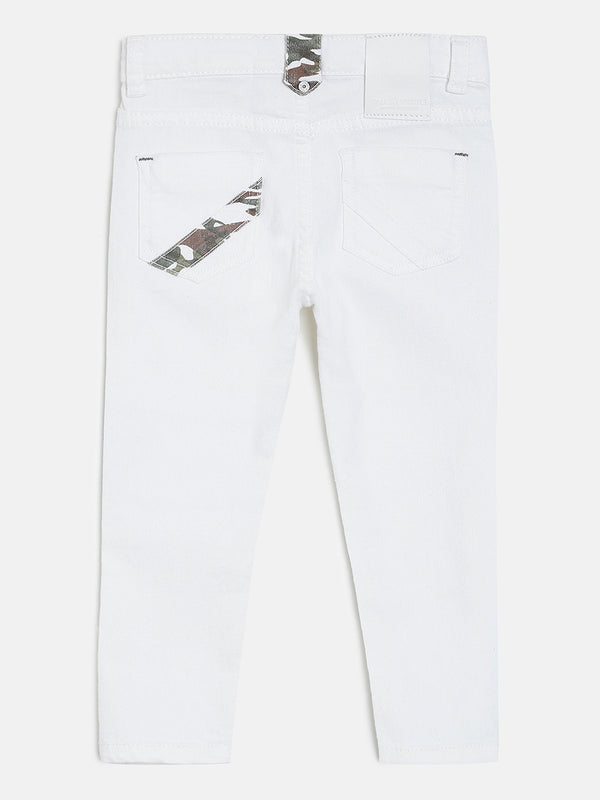 BOYS WHITE CAMO PATCH CASUAL TROUSER