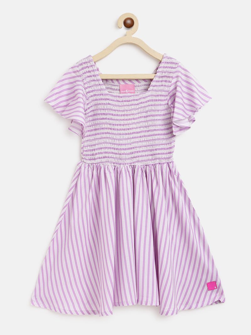 Girls Purple Stripes Cotton Dress  