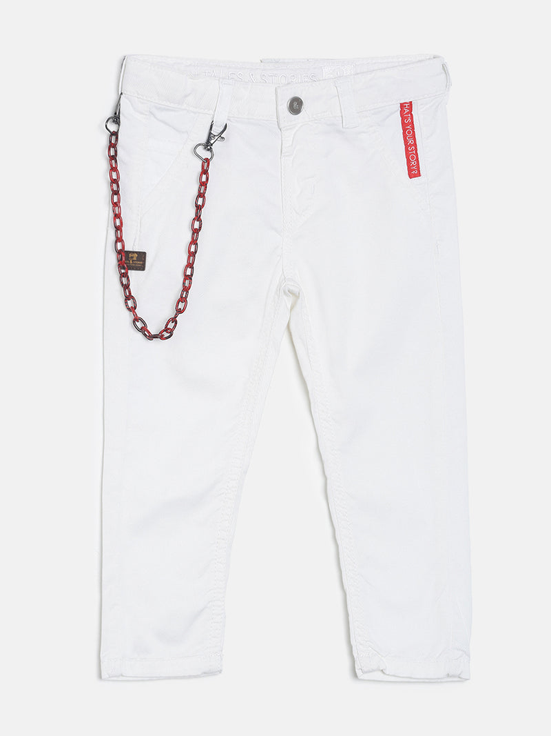 BOYS SLIM FIT WHITE JEANS WITH CHAIN ACCESSORY