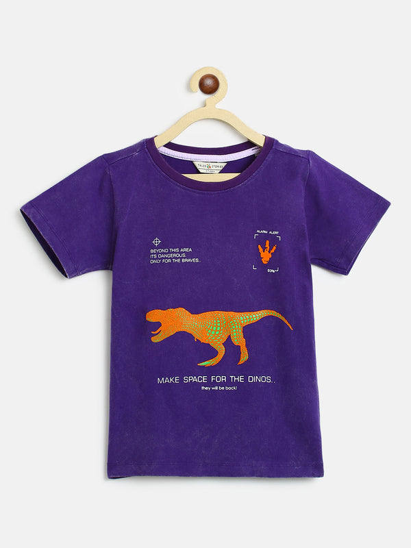 Boys Violet Animal Printed T-Shirt