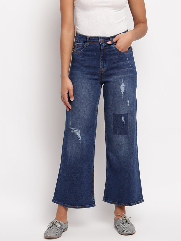 Women Dark Blue Flared Denim Jeans
