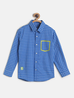 Boys Blue Checks Printed Cotton Shirt