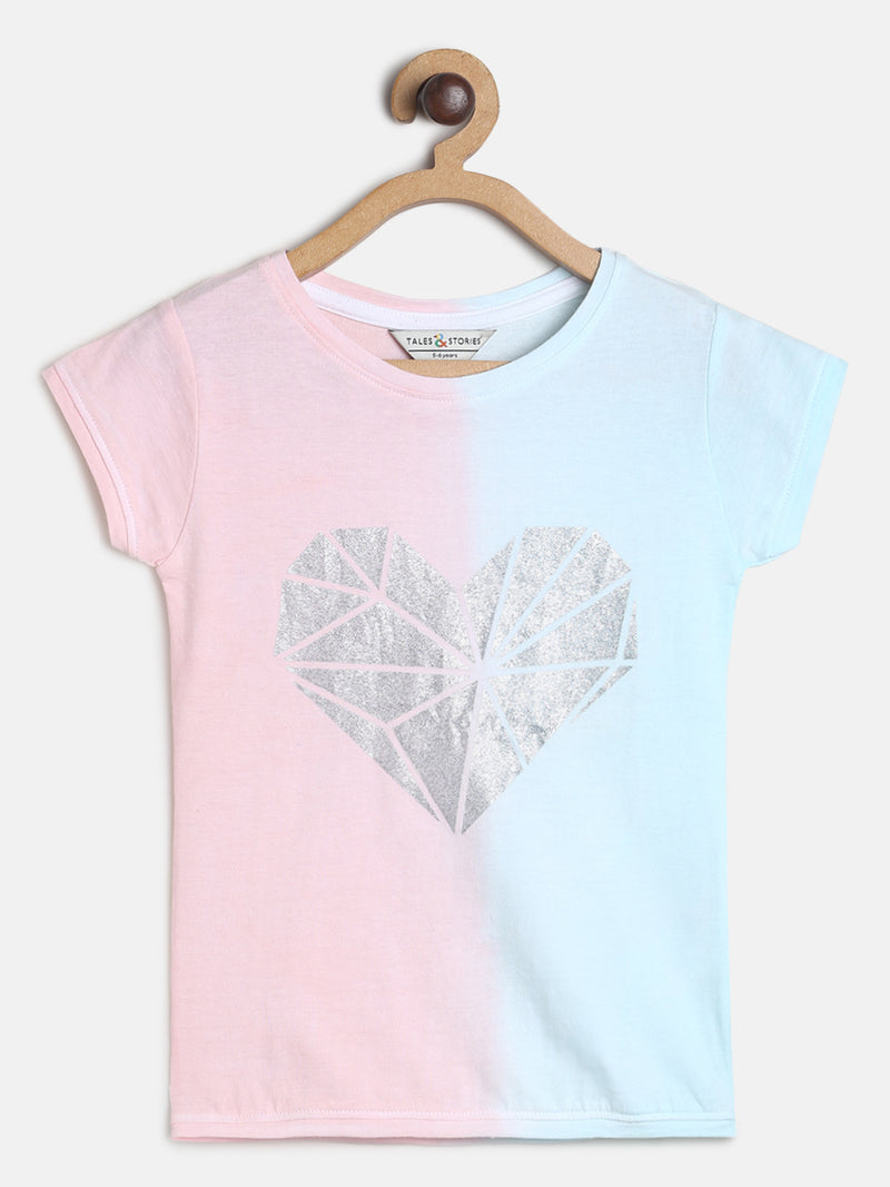 Girls Peach Printed T-shirt