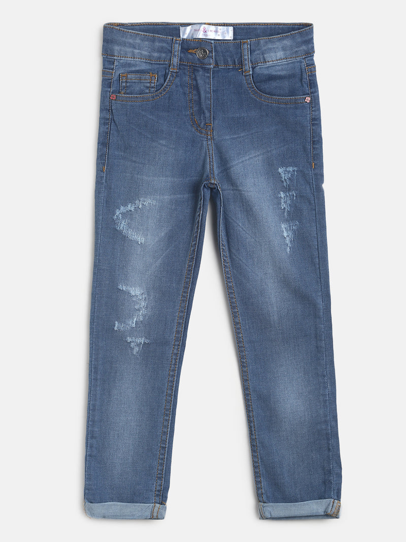 Girls Light Blue Distressed Denim Jeans