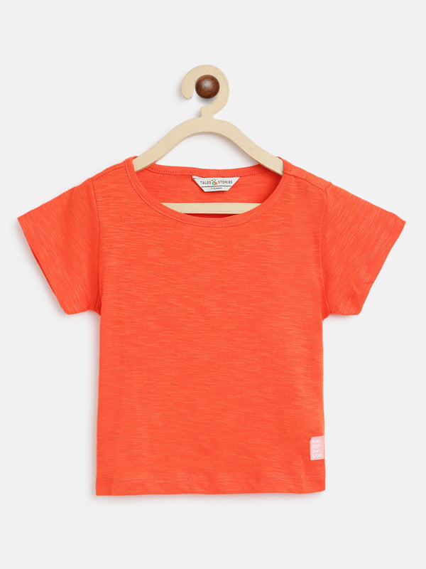 Girls Orange Solid T-Shirt 