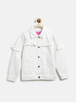 Girls White Solid Jacket