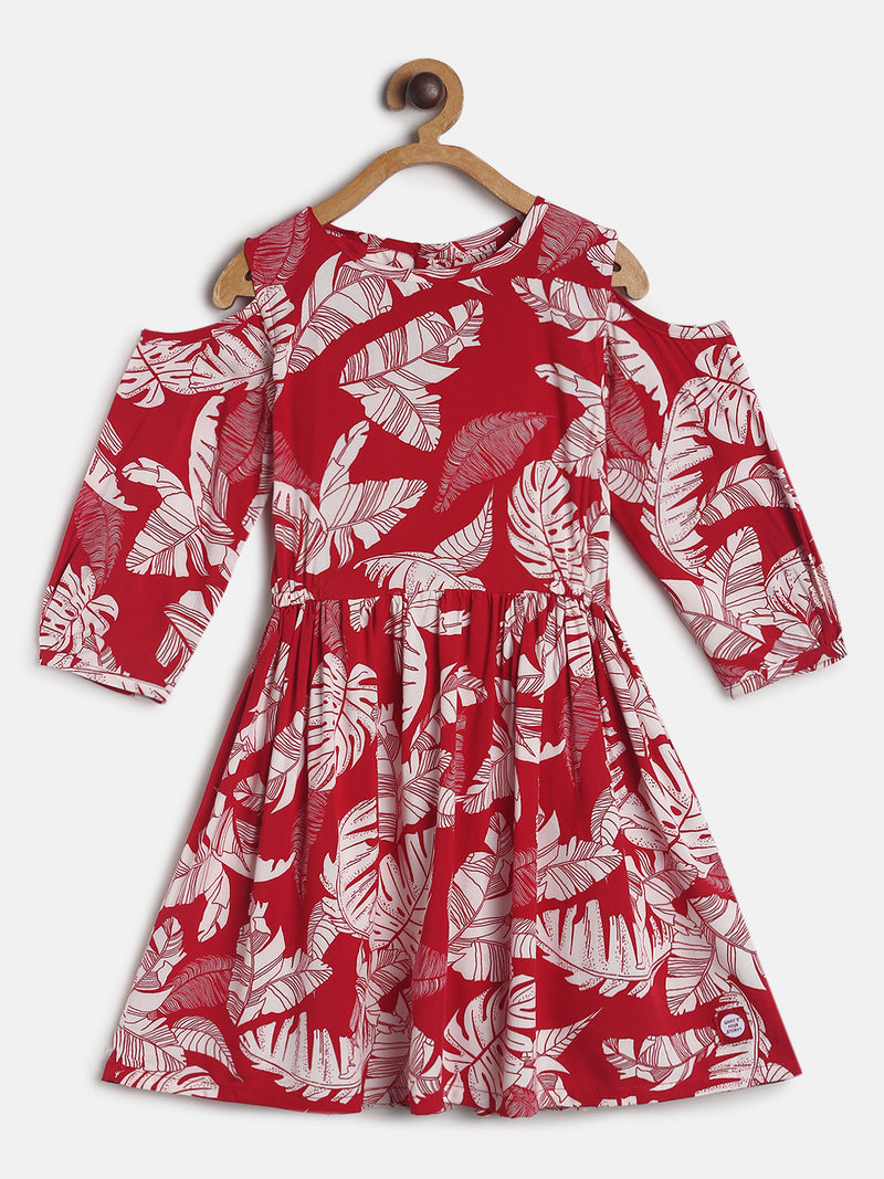 Girls Red Tropical Printed Dress
