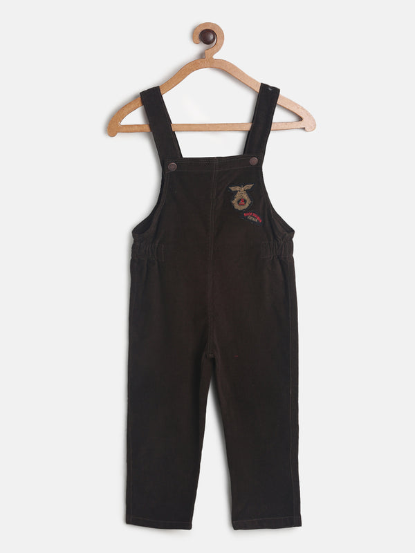 Boys Brown Embroidered Dungaree