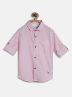 Boys Pink Regular Fit Cotton Shirt