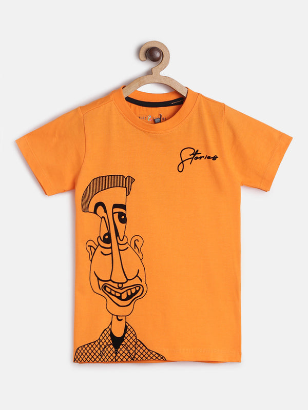 Boys Regular Fit Half Sleeve Orange Cotton T-shirt
