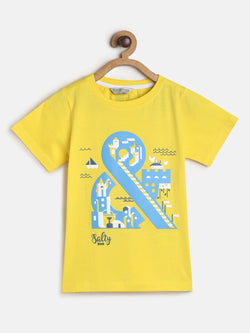 Boys Light Yellow Printed T-shirt