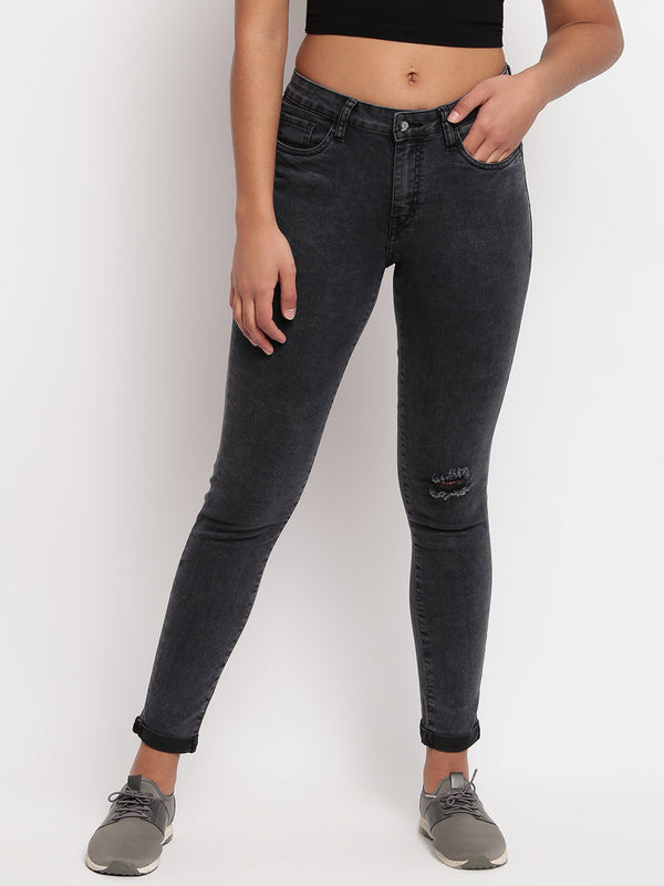 Women Black Mid Waist Skinny Fit  Denim Jeans