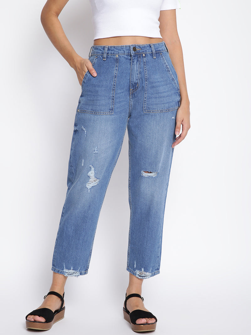 Women Blue Distressed Denim Jeans