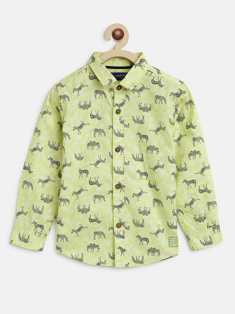 Boys Neon Green Animal Print Shirt