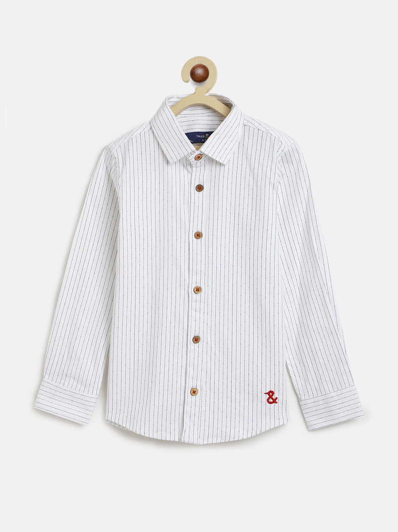 Boys White Striped Cotton Shirt