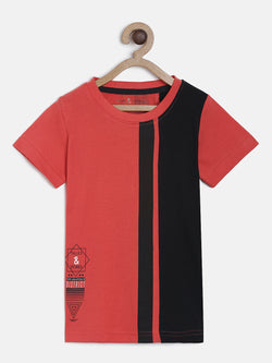 Boys Red Cotton Regular Fit T-Shirt