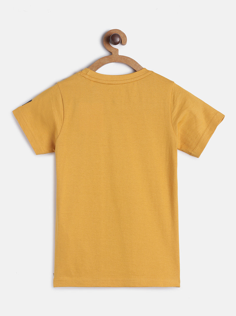 Boys Mustard Regular Fit Printed Cotton T-shirt