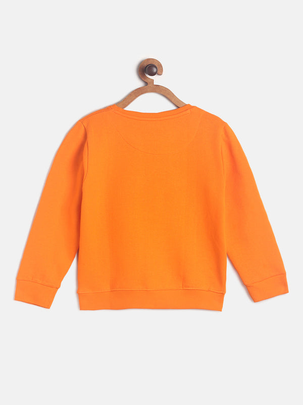 Boys Orange Typography Print Sweatshirt