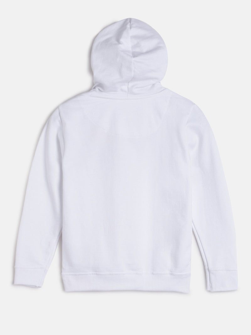 Boys Regular Fit White Printed Casual Sweatshirt